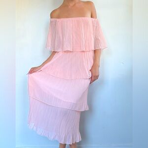 Pink maxi dress. Size large but model is size small and dress isn’t pinned.